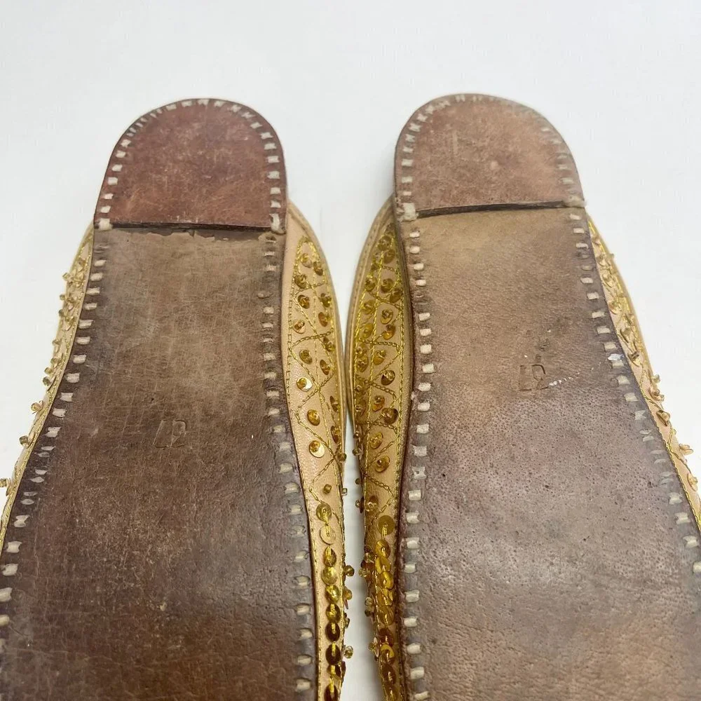 Sequined Embroidered Leather Flat Shoes Boho Flats Hand Made in India US Size 37 - Picture 8 of 10